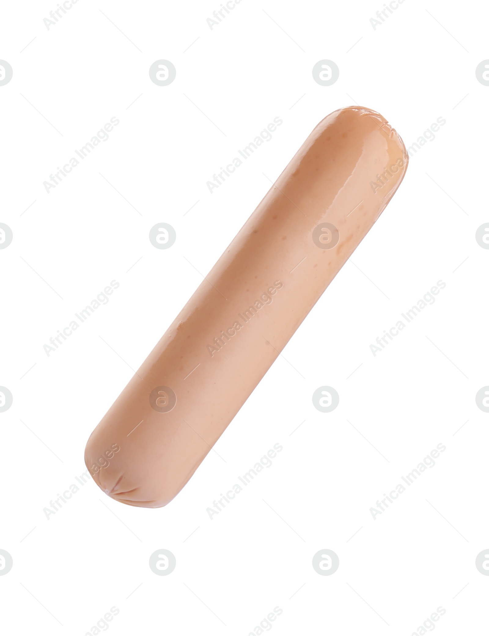 Photo of One fresh raw sausage isolated on white. Meat product