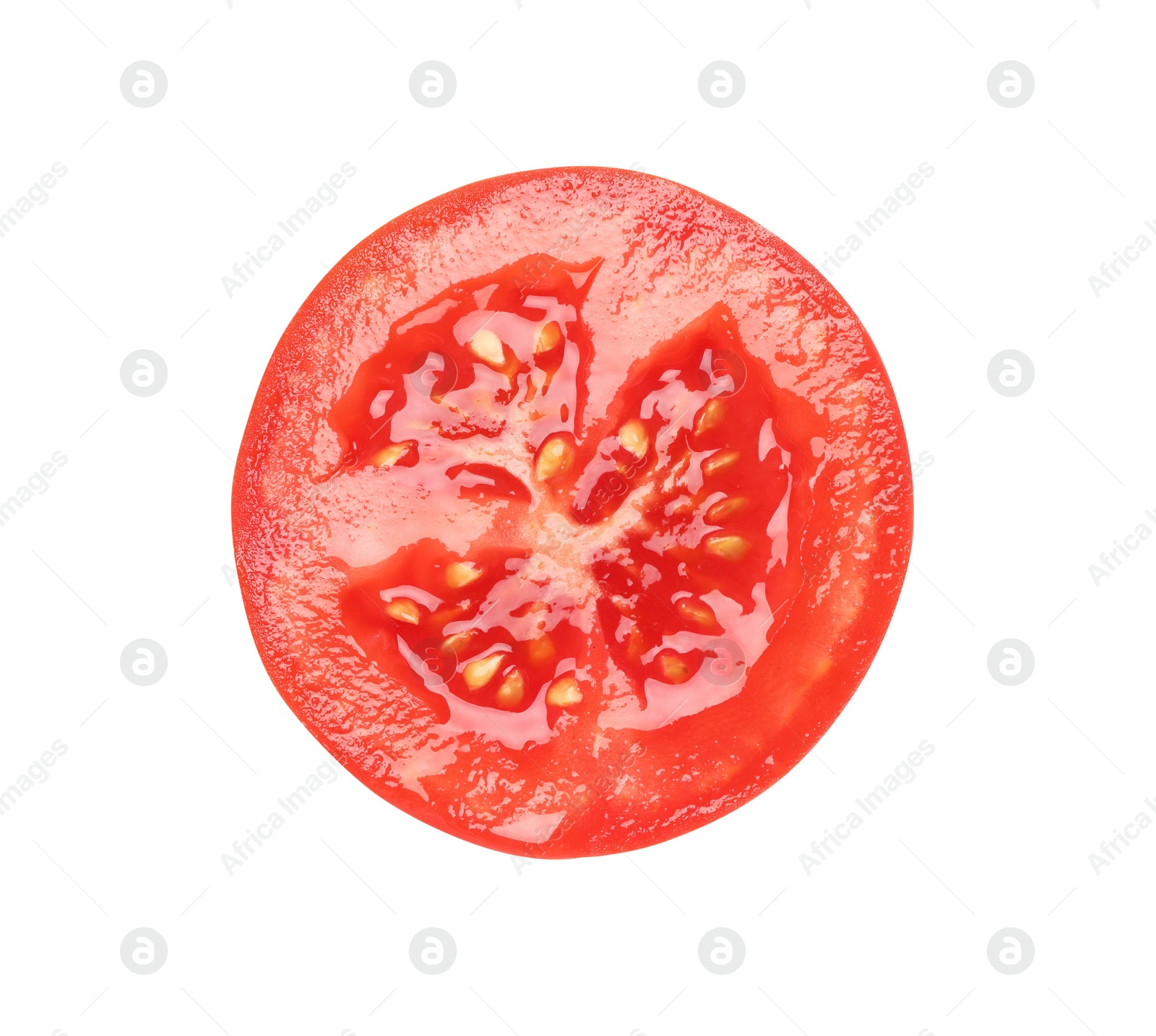 Photo of Slice of fresh ripe tomato isolated on white