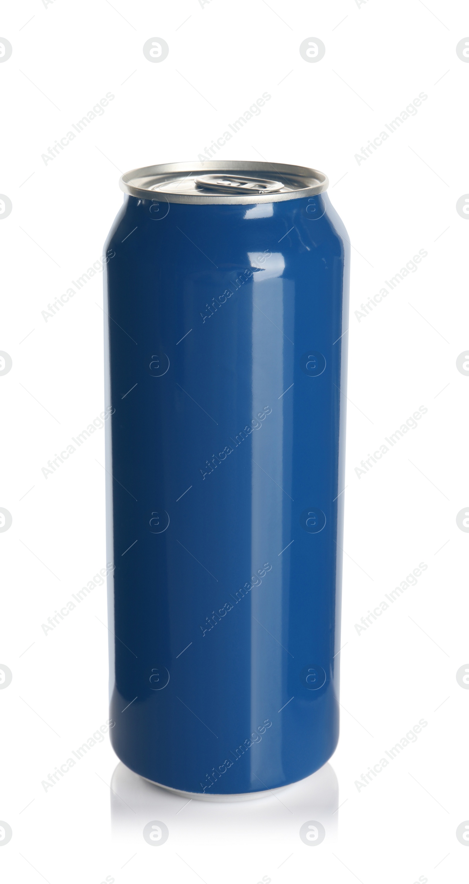 Photo of Blue aluminum can isolated on white. Mockup for design