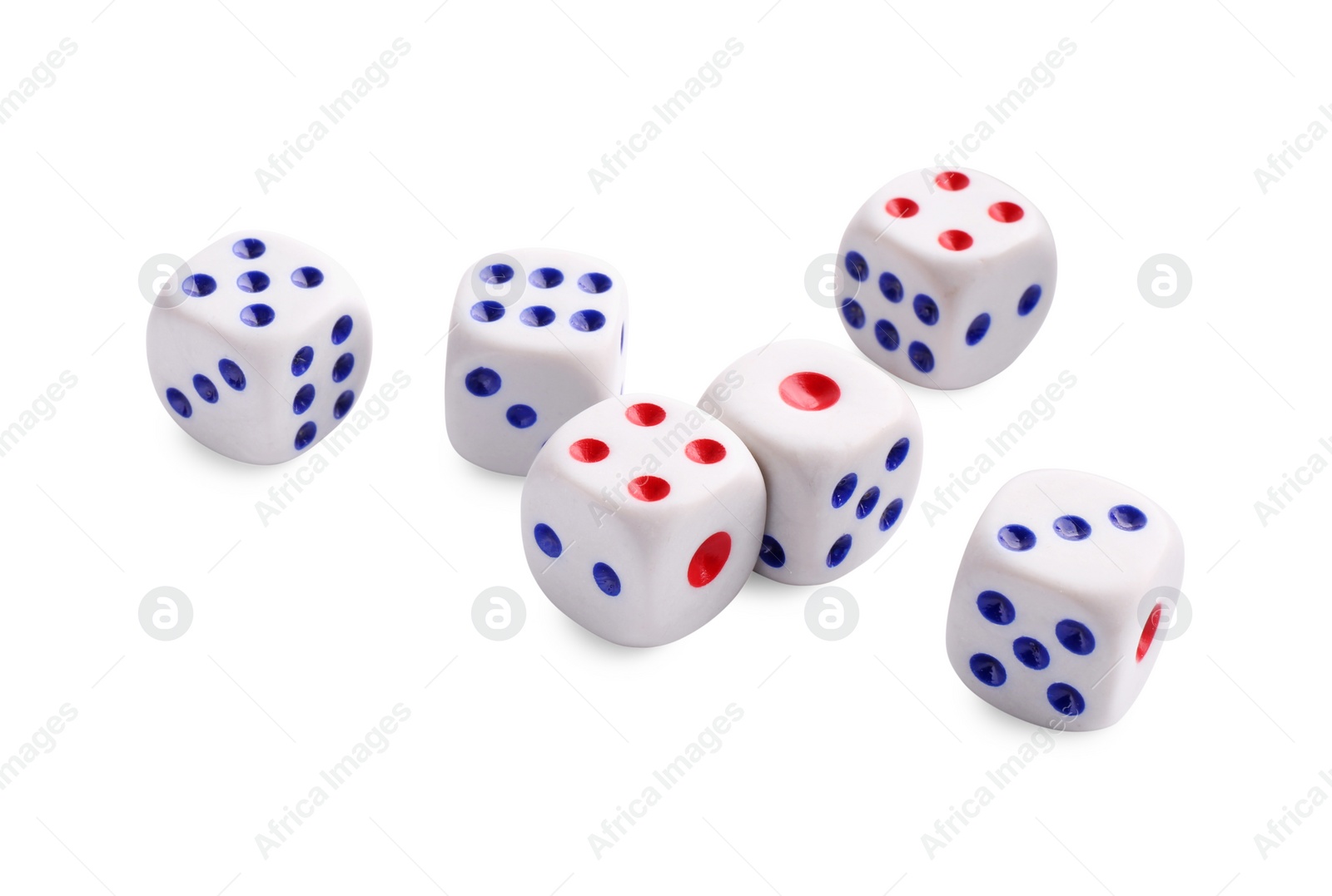 Photo of Many dices isolated on white. Game cubes