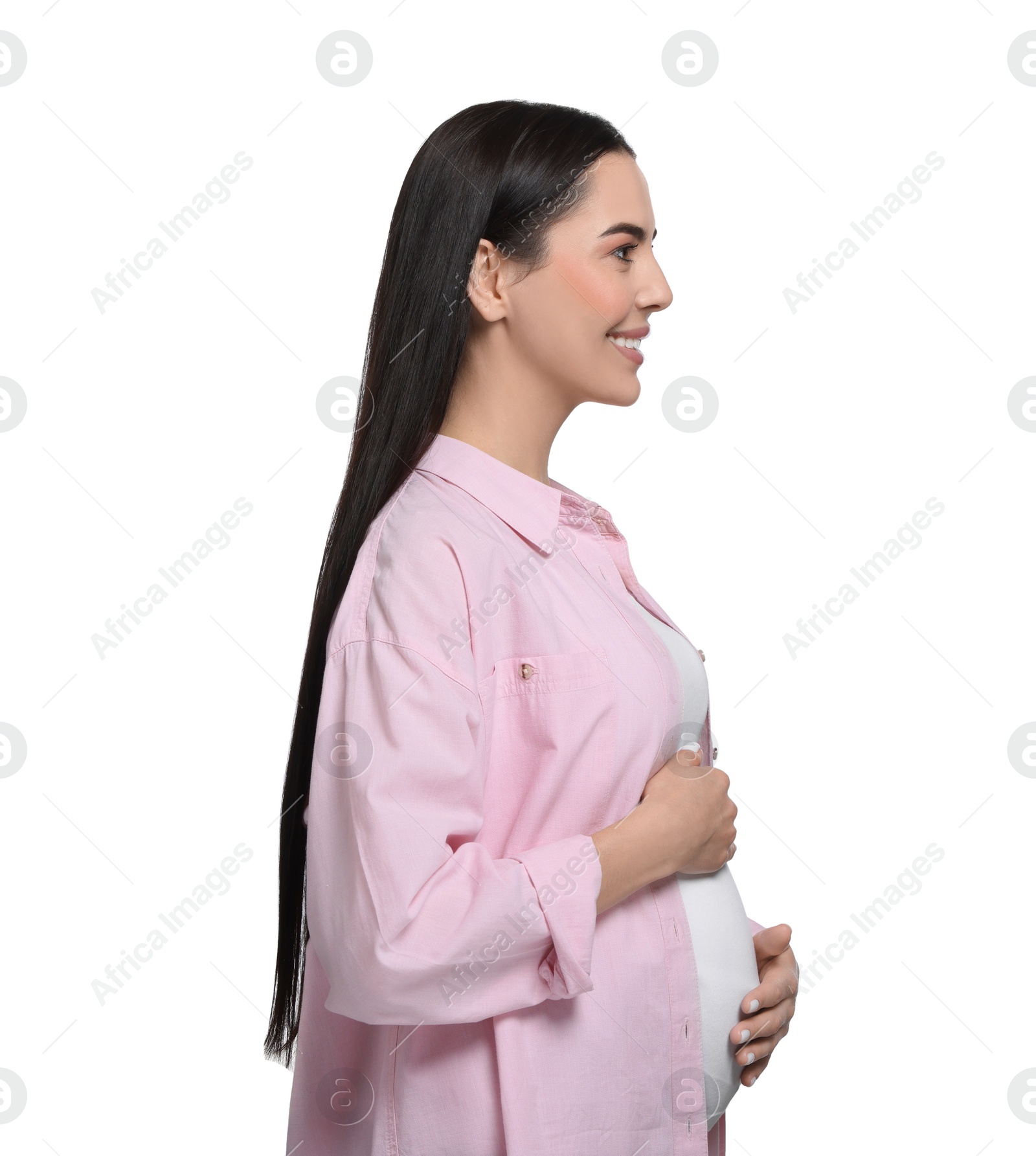 Photo of Beautiful happy pregnant woman isolated on white