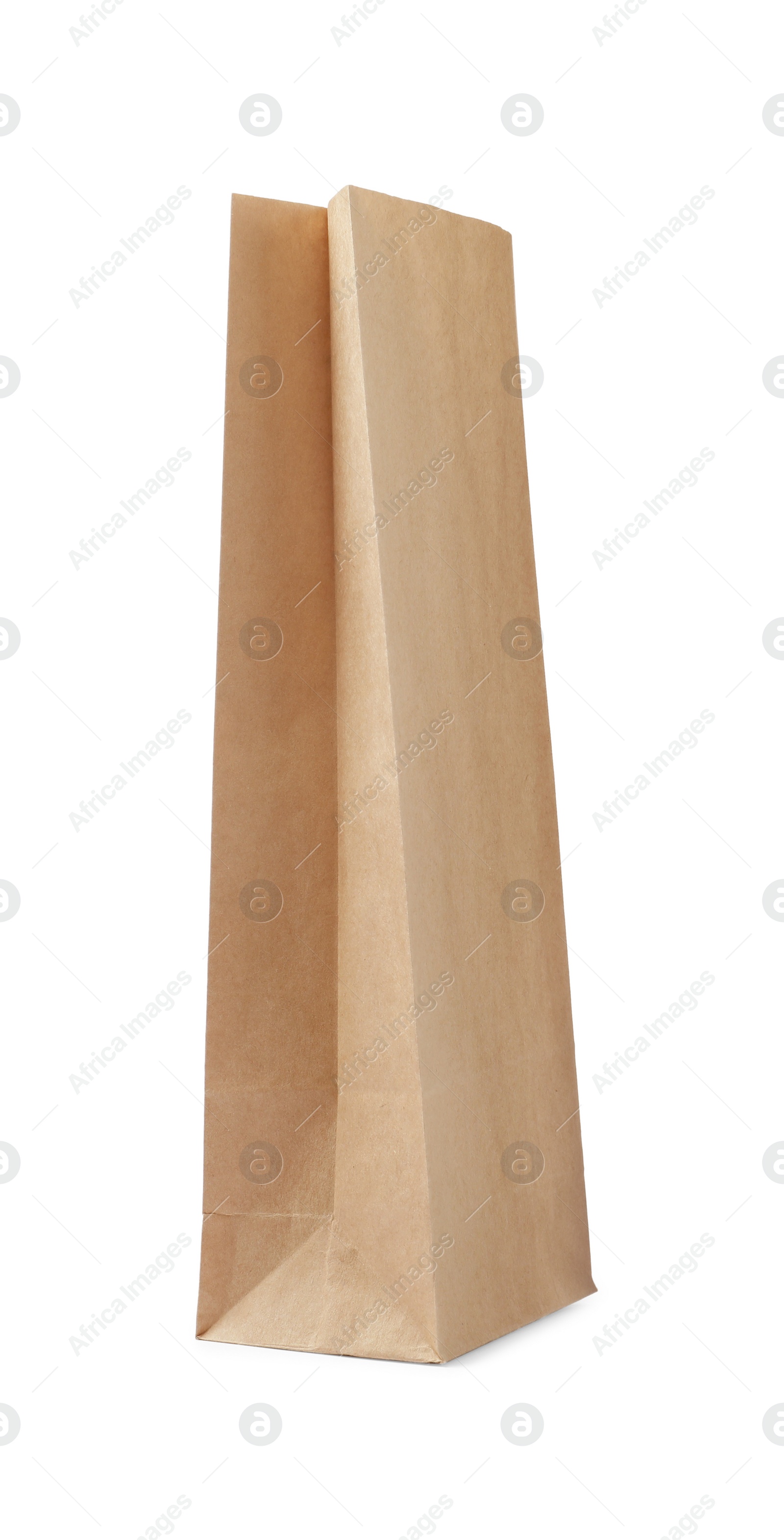 Photo of Open kraft paper bag isolated on white