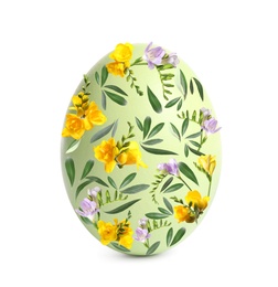 Image of Easter egg floral design on white background