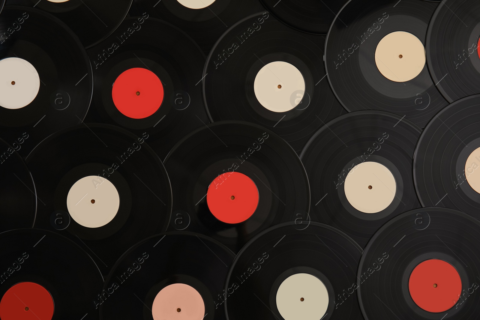 Photo of Vintage vinyl records as background, top view