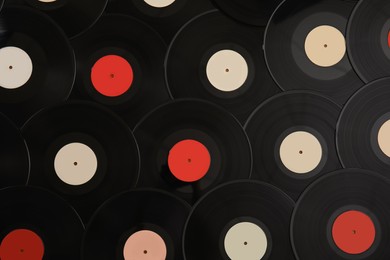 Photo of Vintage vinyl records as background, top view