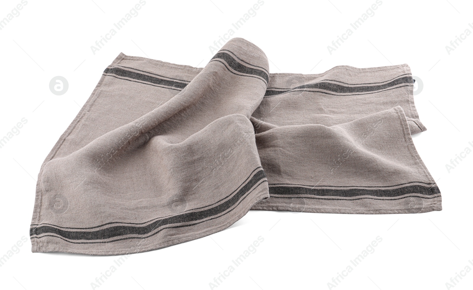 Photo of Grey cloth napkin with stripes isolated on white