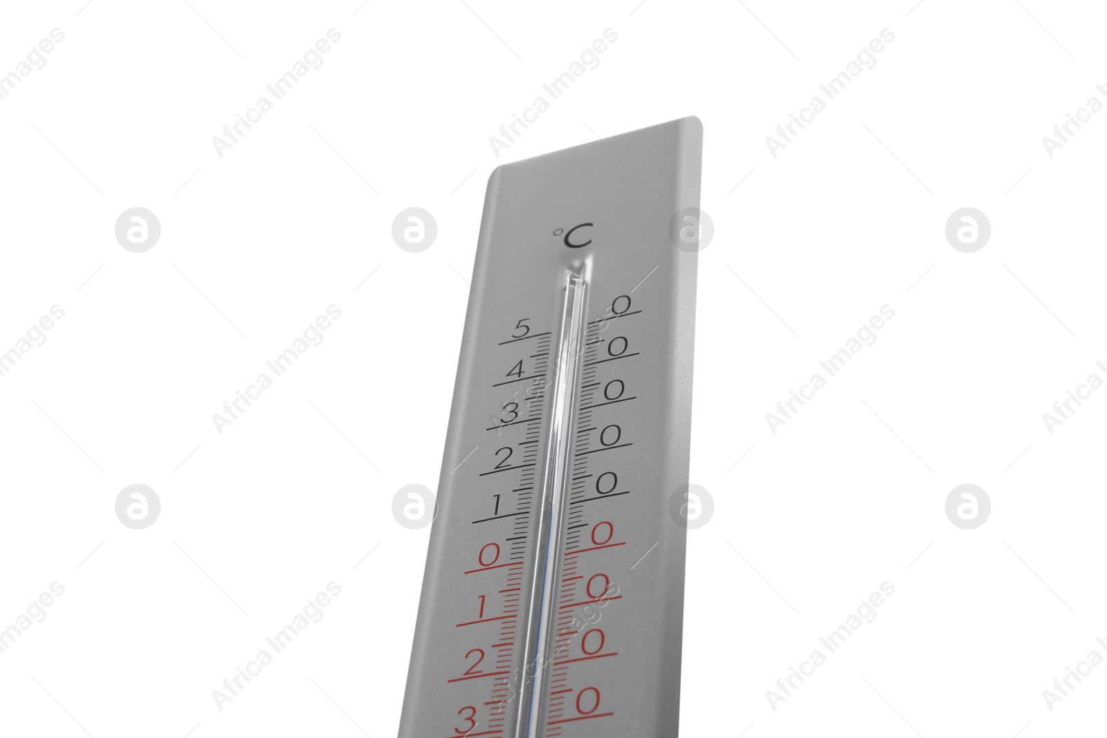 Photo of Modern grey weather thermometer on white background