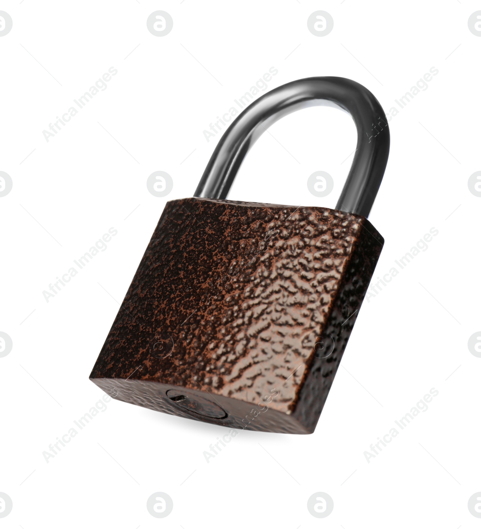 Photo of Steel padlock isolated on white. Safety concept