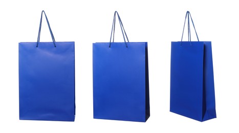 Blue shopping bag isolated on white, different sides