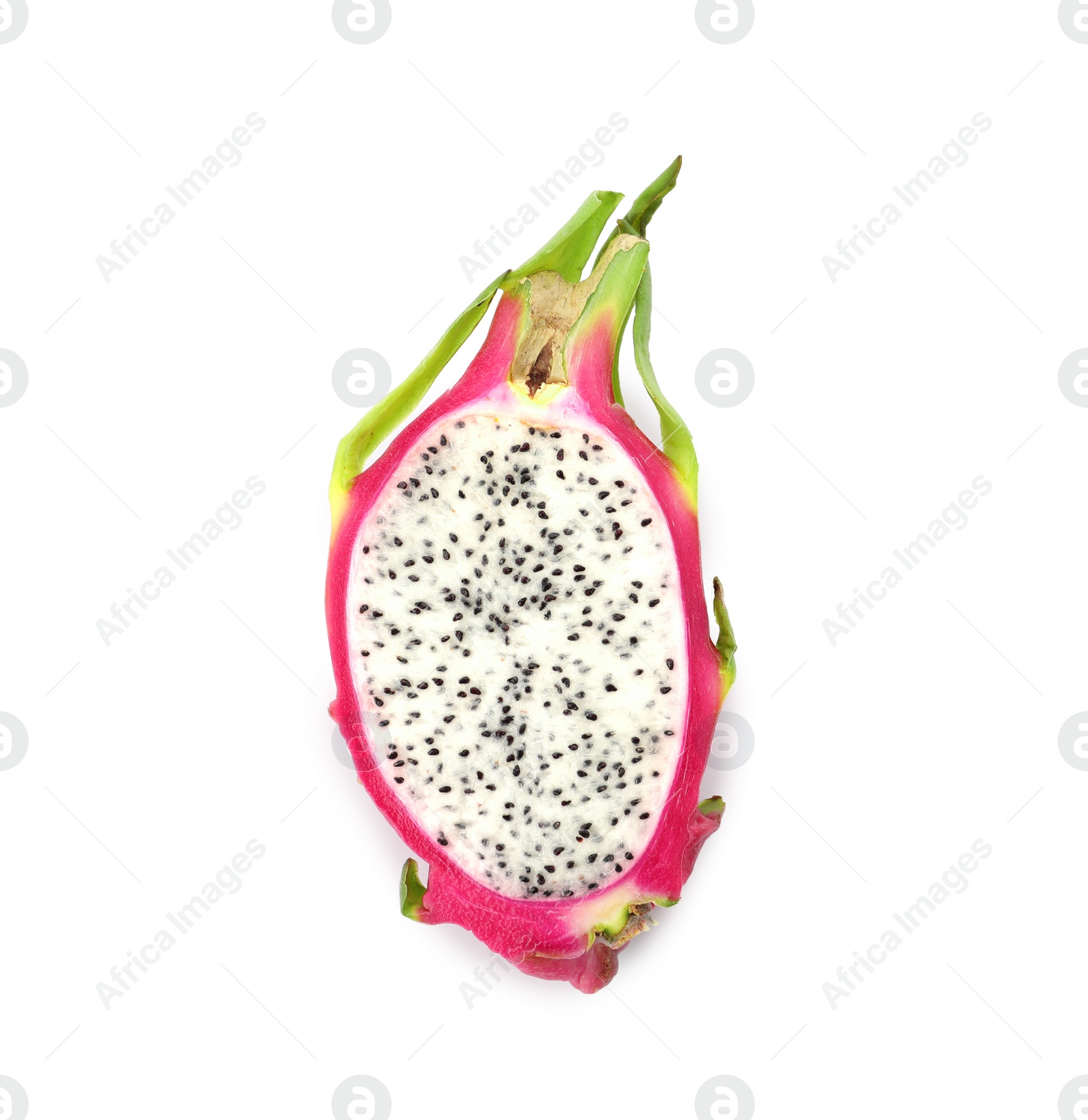 Photo of Half of delicious dragon fruit isolated on white
