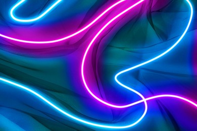 Illustration of Futuristic design. Curved neon lines on colorful abstract background