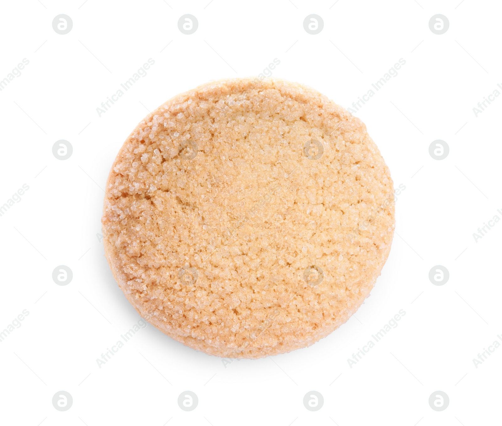 Photo of One tasty sugar cookie isolated on white, top view