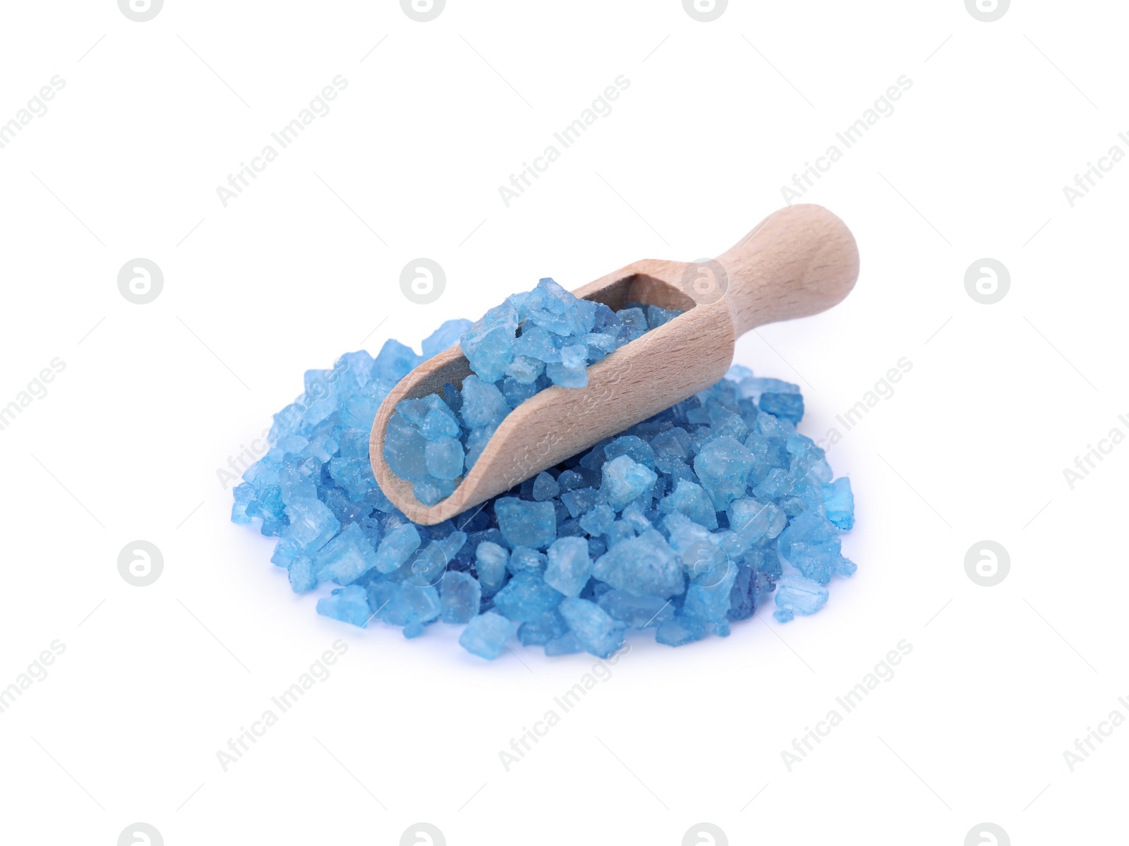 Photo of Scoop with blue sea salt isolated on white