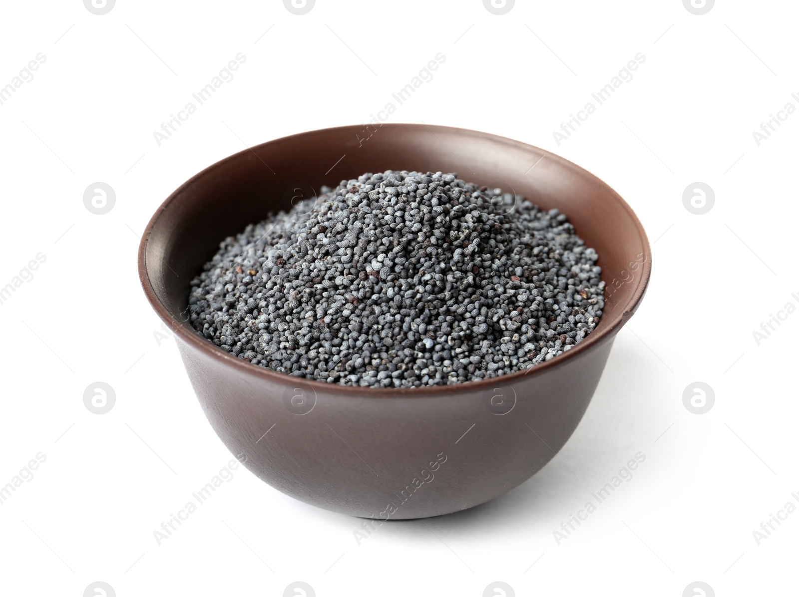 Photo of Raw poppy seeds in bowl on white background