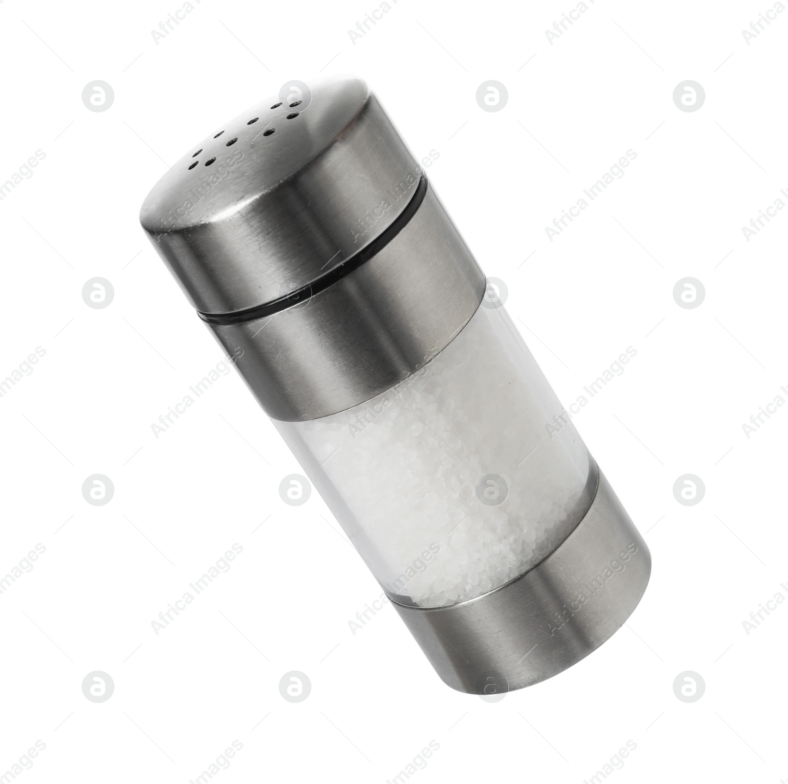 Photo of One shaker with salt isolated on white