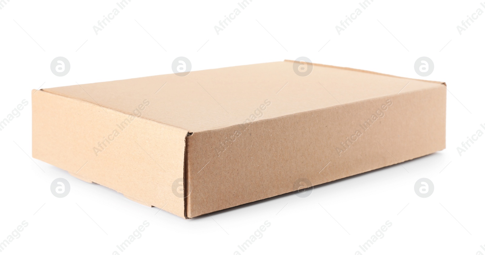 Photo of Closed cardboard box on white background. Mockup for design