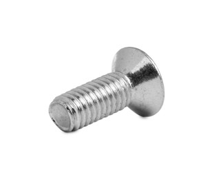 Photo of One metal machine screw bolt isolated on white