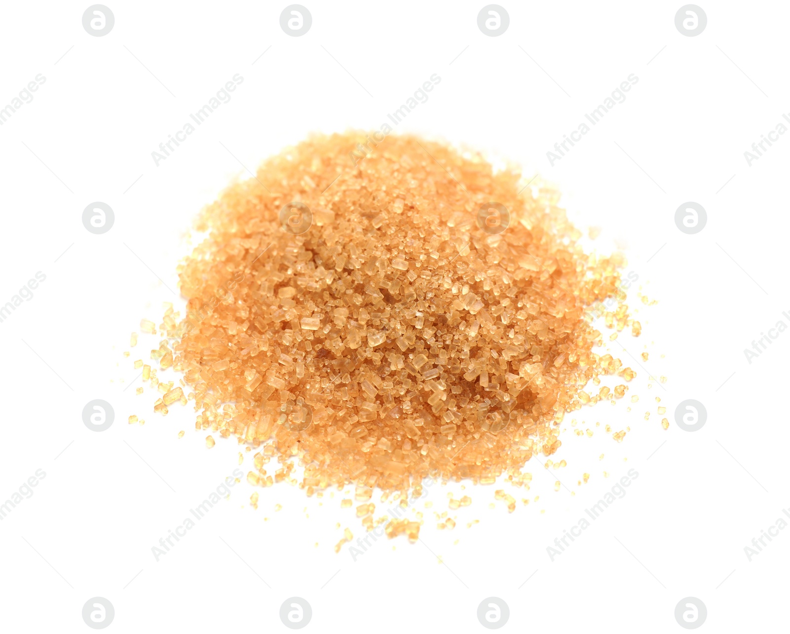 Photo of Pile of brown sugar on white background, top view