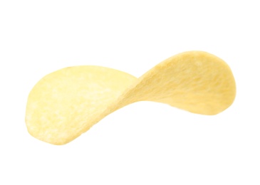 Tasty crispy potato chip on white background