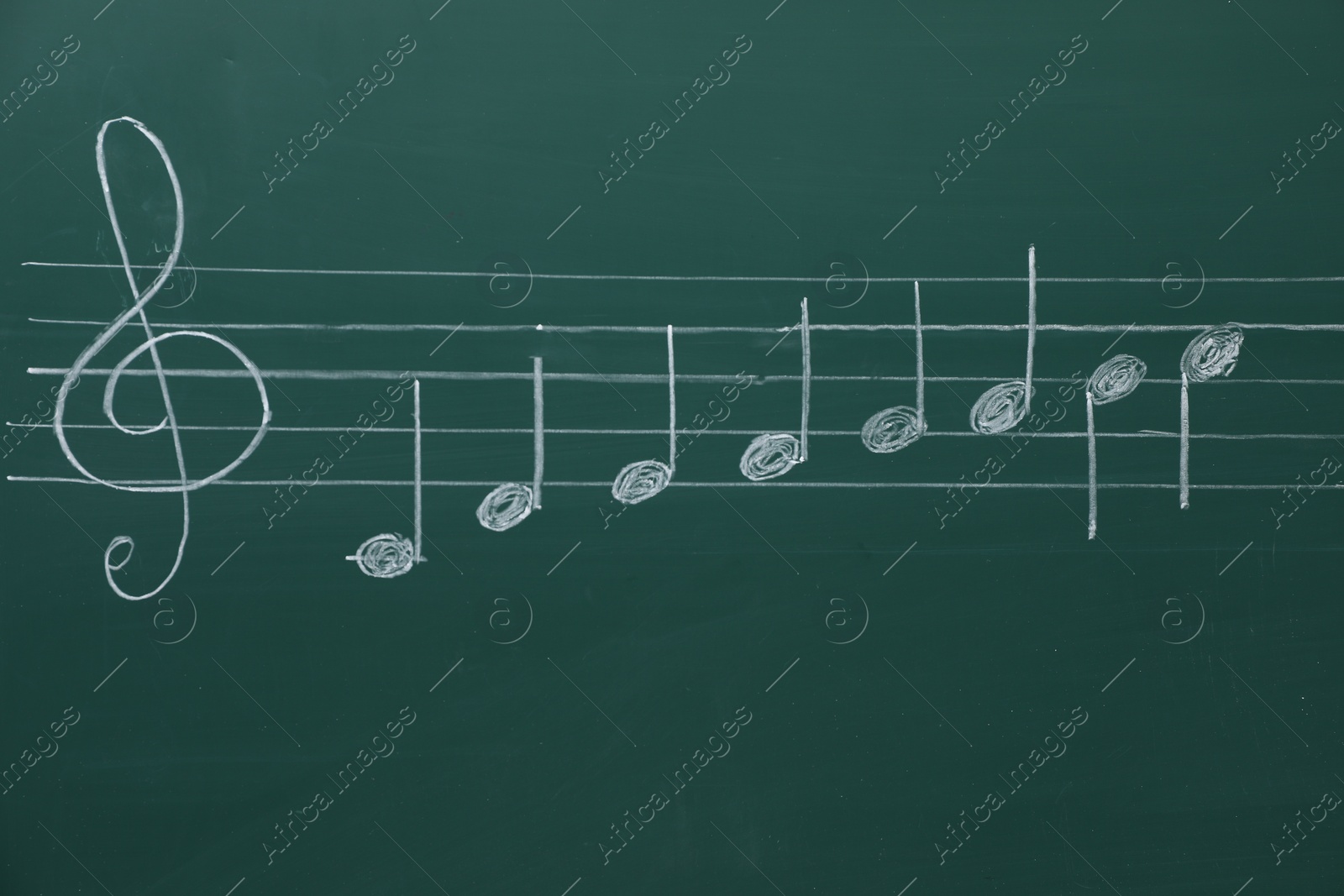 Photo of Musical notes written with chalk on green board