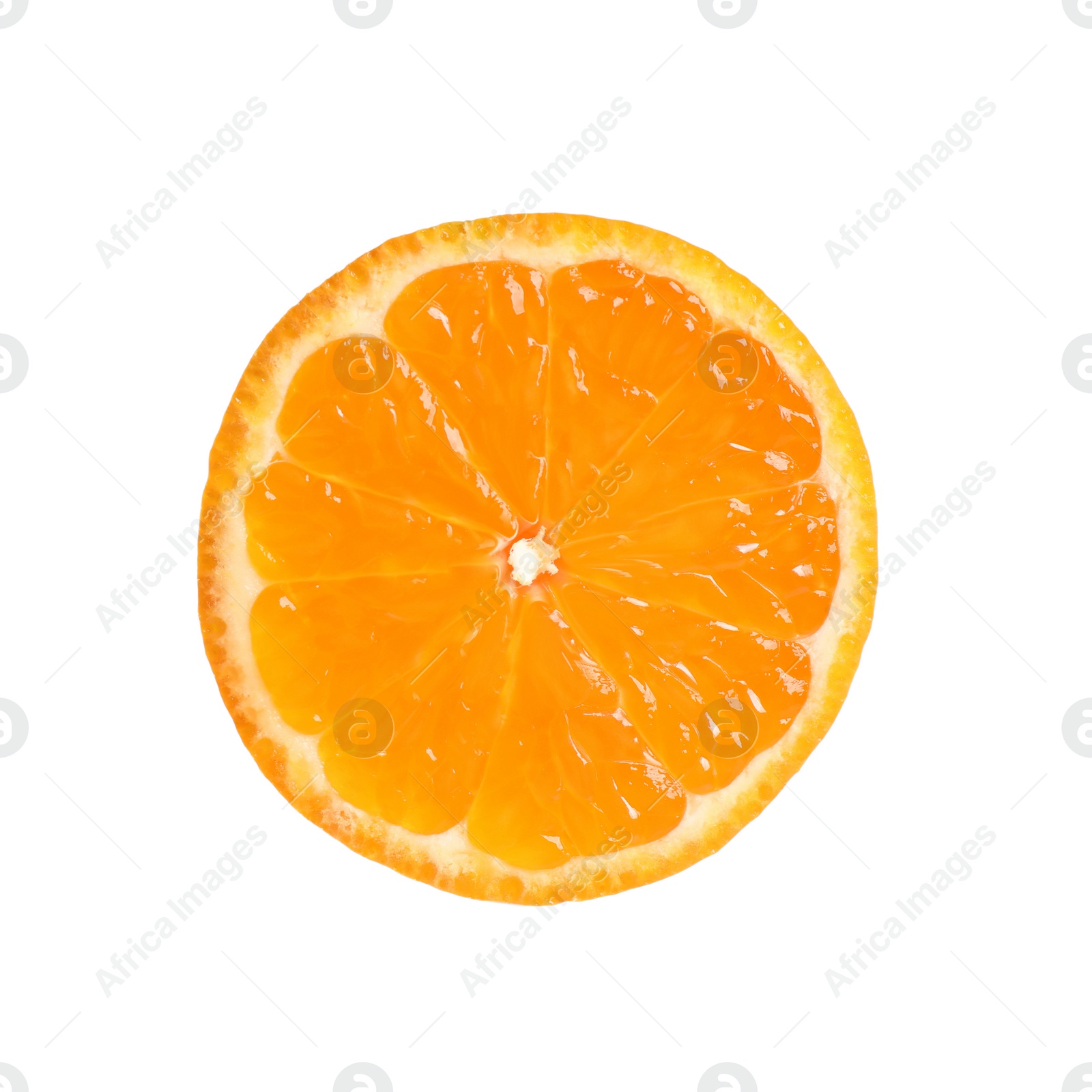 Photo of Slice of fresh ripe tangerine isolated on white. Citrus fruit