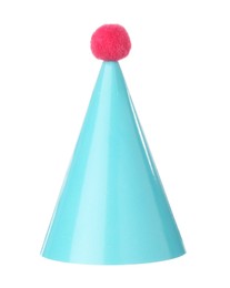 Photo of One blue party hat isolated on white