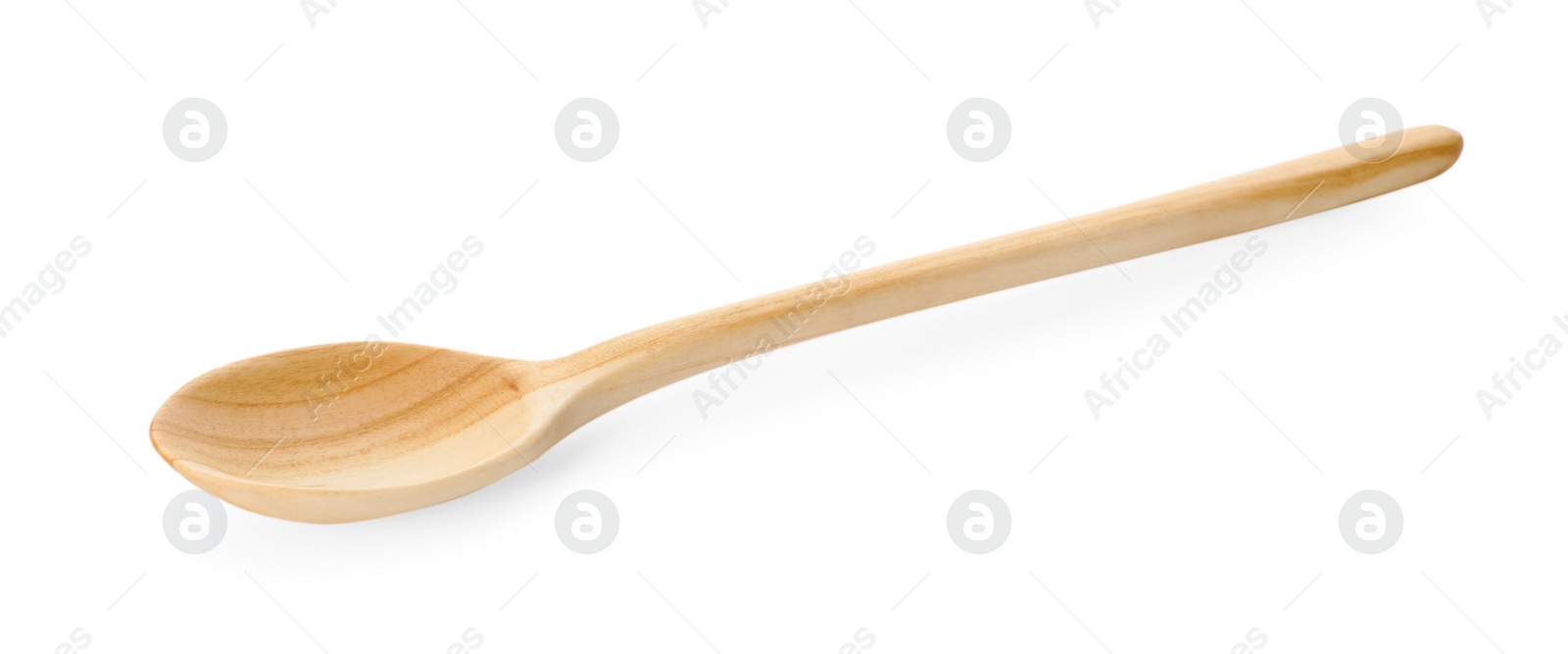 Photo of One empty wooden spoon isolated on white