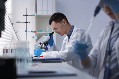 Scientists working with samples in laboratory. Medical research