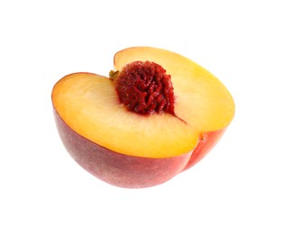Photo of Half of ripe peach isolated on white