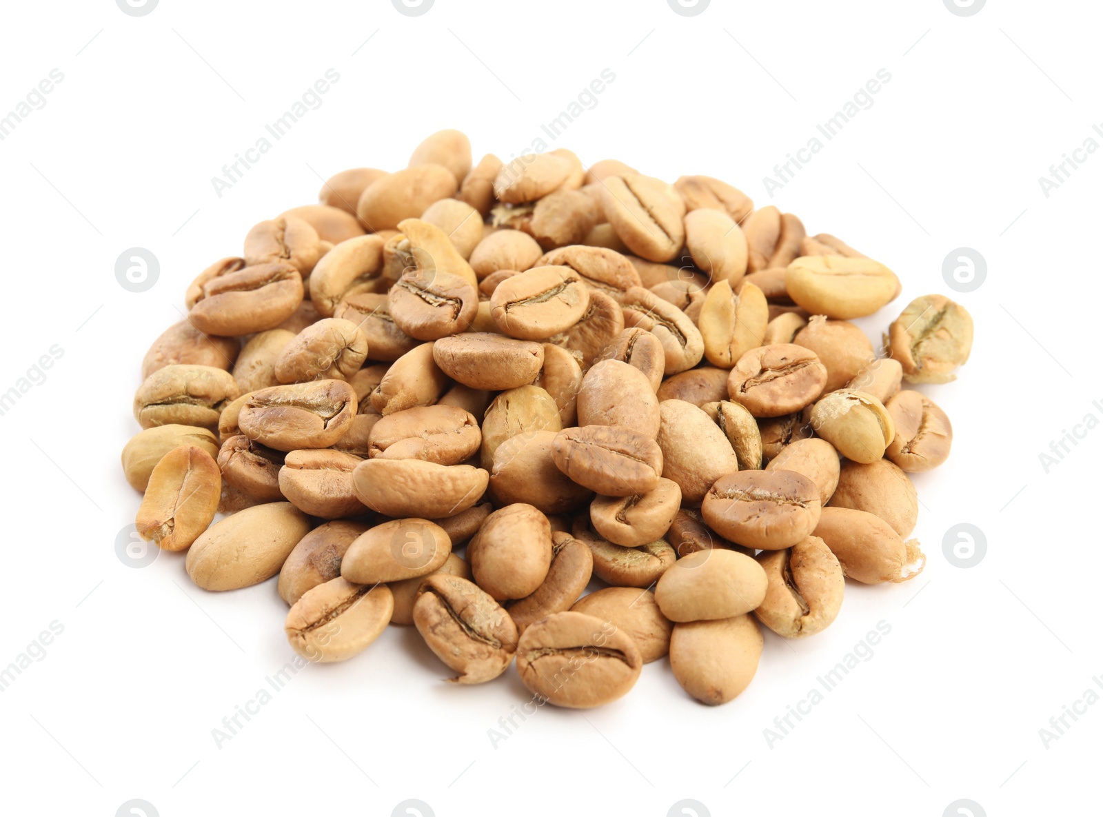Photo of Heap of roasted coffee beans isolated on white