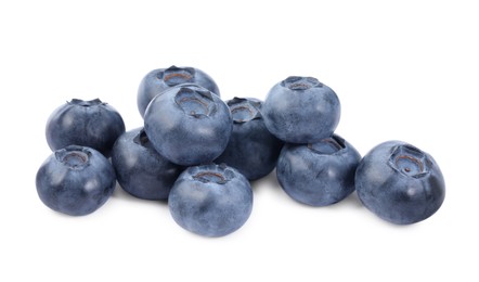 Many fresh ripe blueberries isolated on white