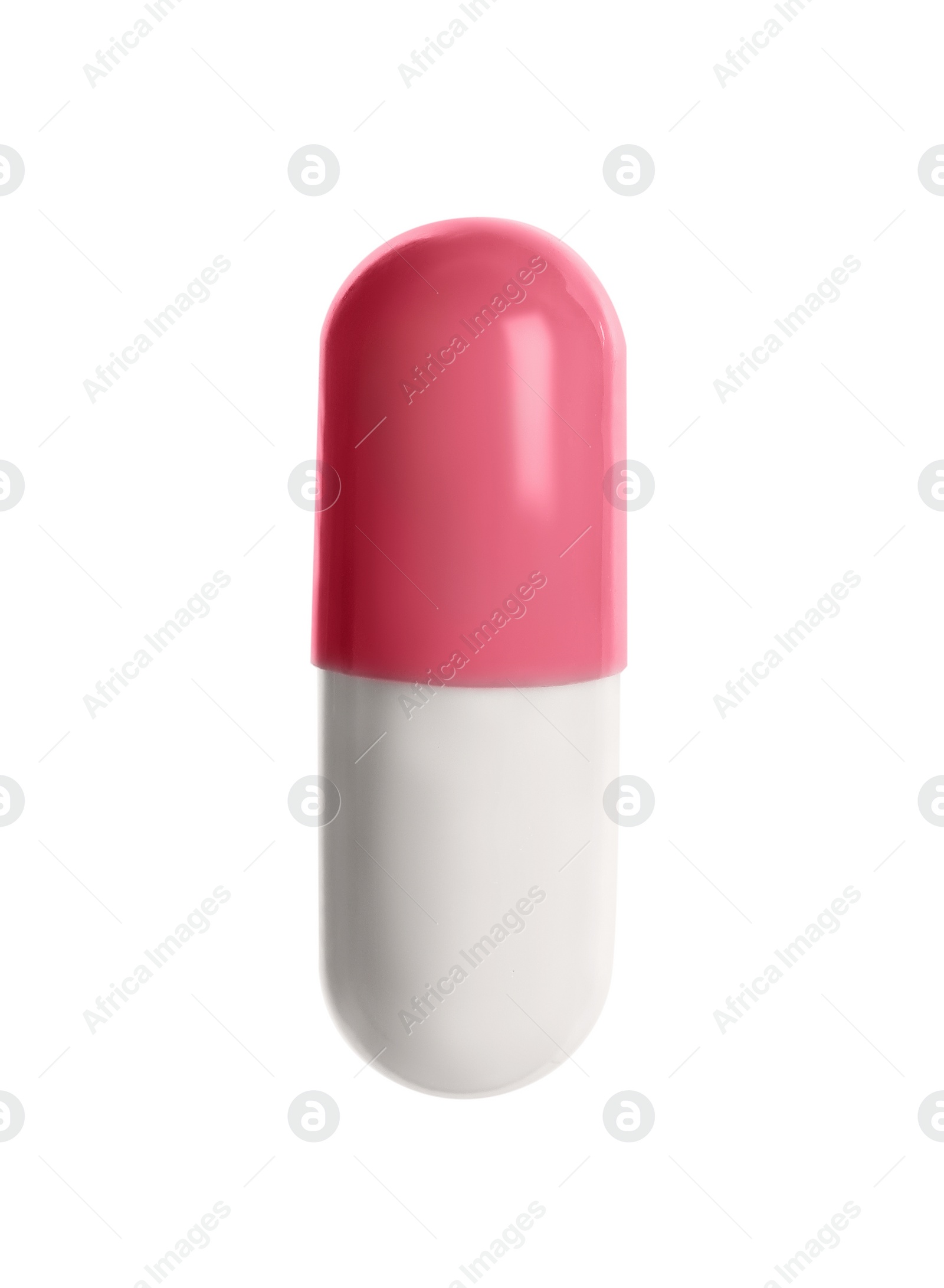 Photo of One pill isolated on white. Medicinal treatment