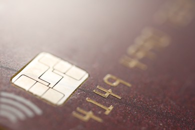 Photo of Plastic credit card as background, macro view