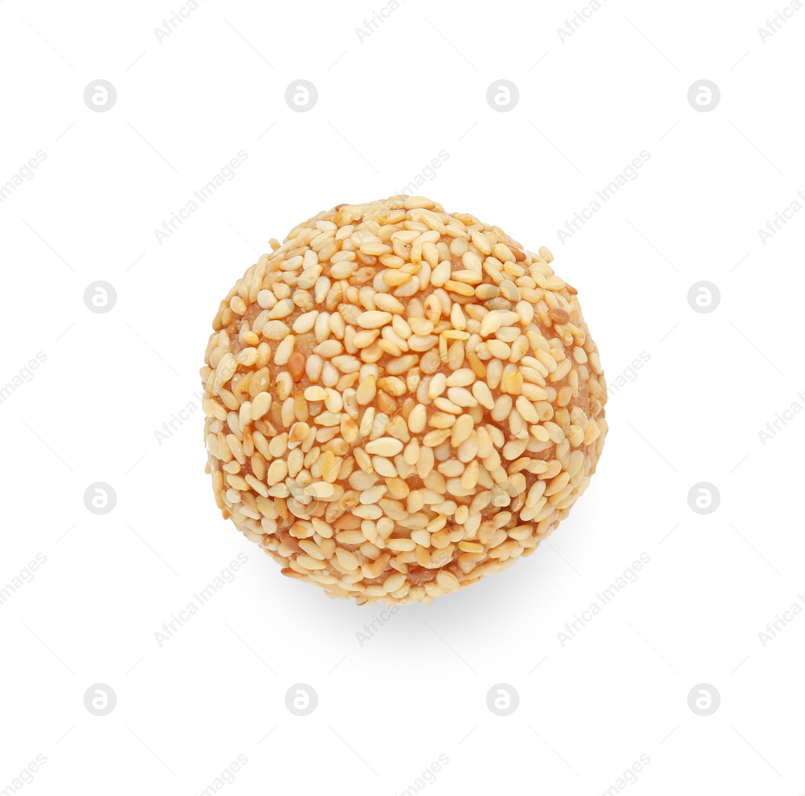 Photo of Delicious sesame ball on white background, top view