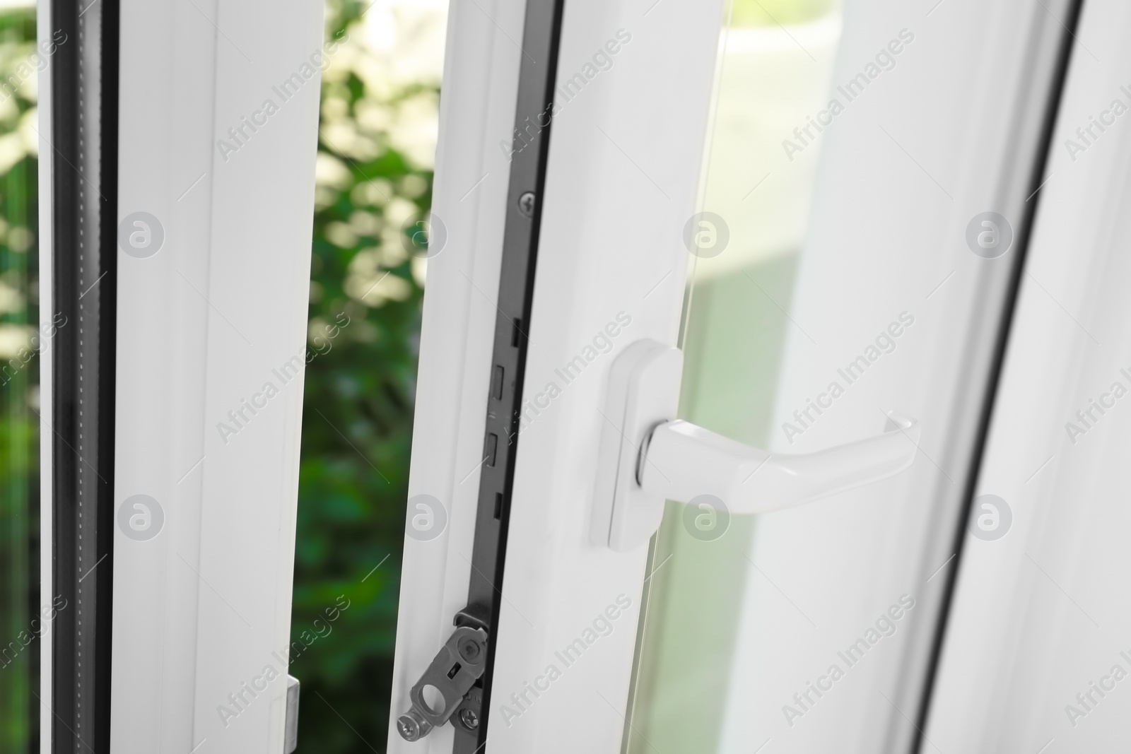 Photo of Modern window indoors, closeup view. Home interior