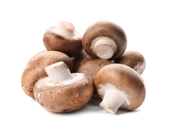 Fresh champignon mushrooms isolated on white. Healthy food