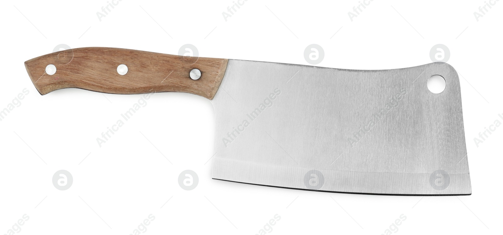 Photo of Large sharp cleaver knife with wooden handle isolated on white