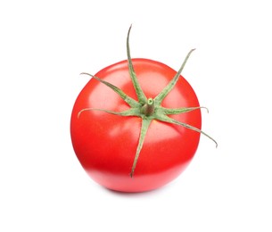 One red ripe tomato isolated on white