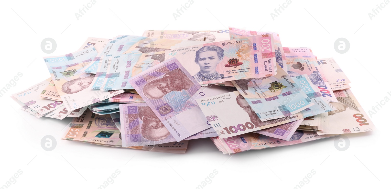 Photo of Ukrainian money on white background. National currency