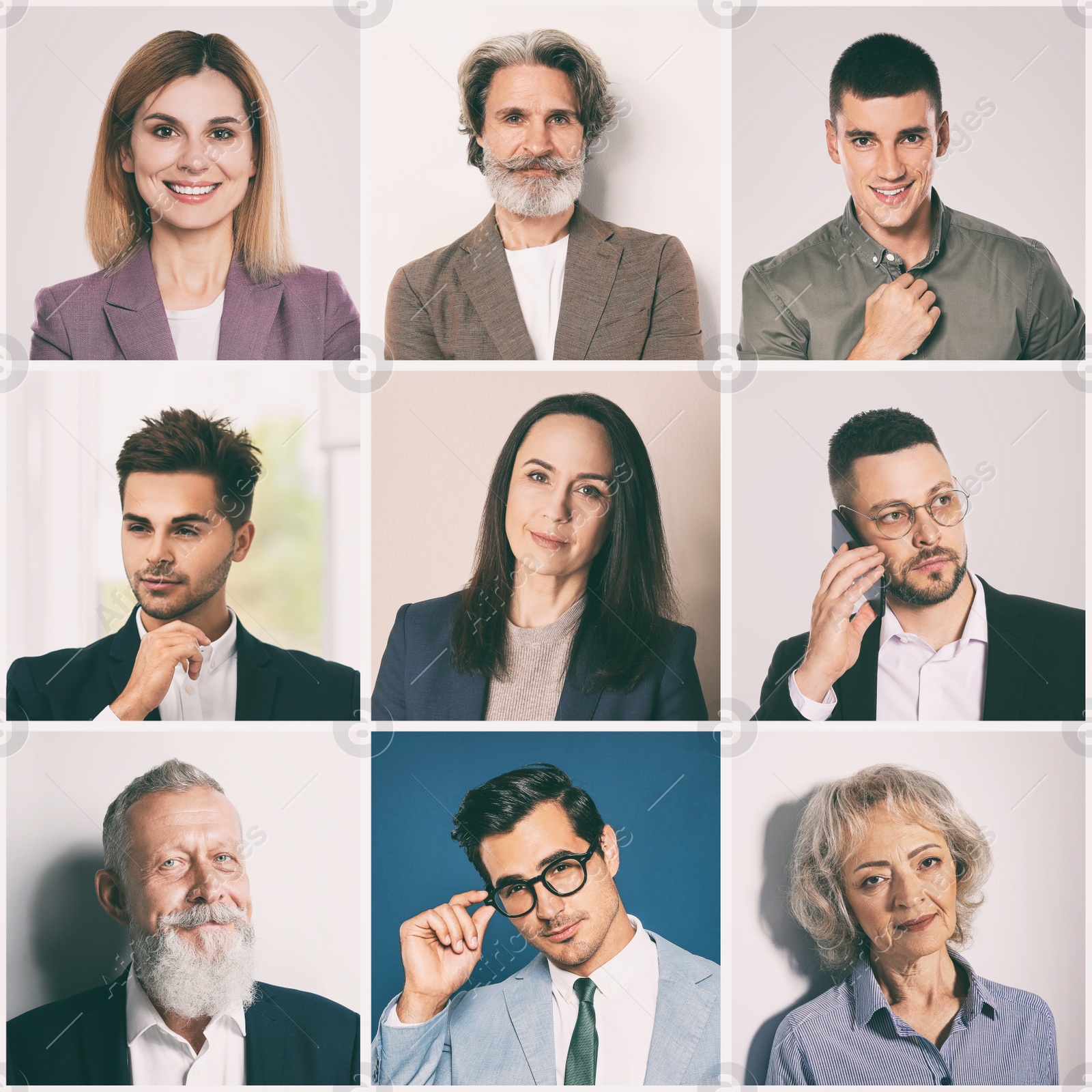 Image of Collage with portraits of different business people 