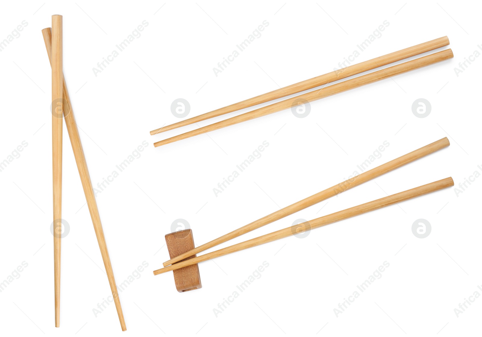 Image of Collage with wooden chopsticks isolated on white