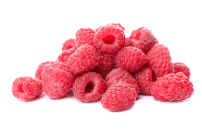 Photo of Delicious fresh ripe raspberries on white background