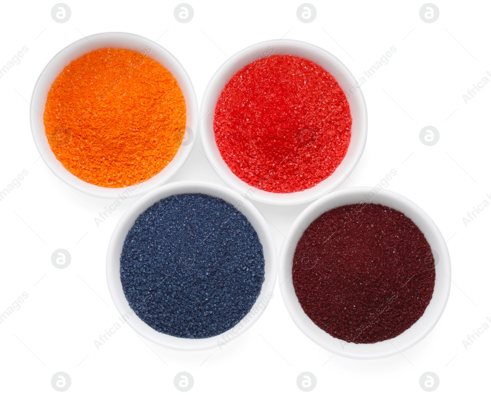 Photo of Many different food coloring on white background, top view