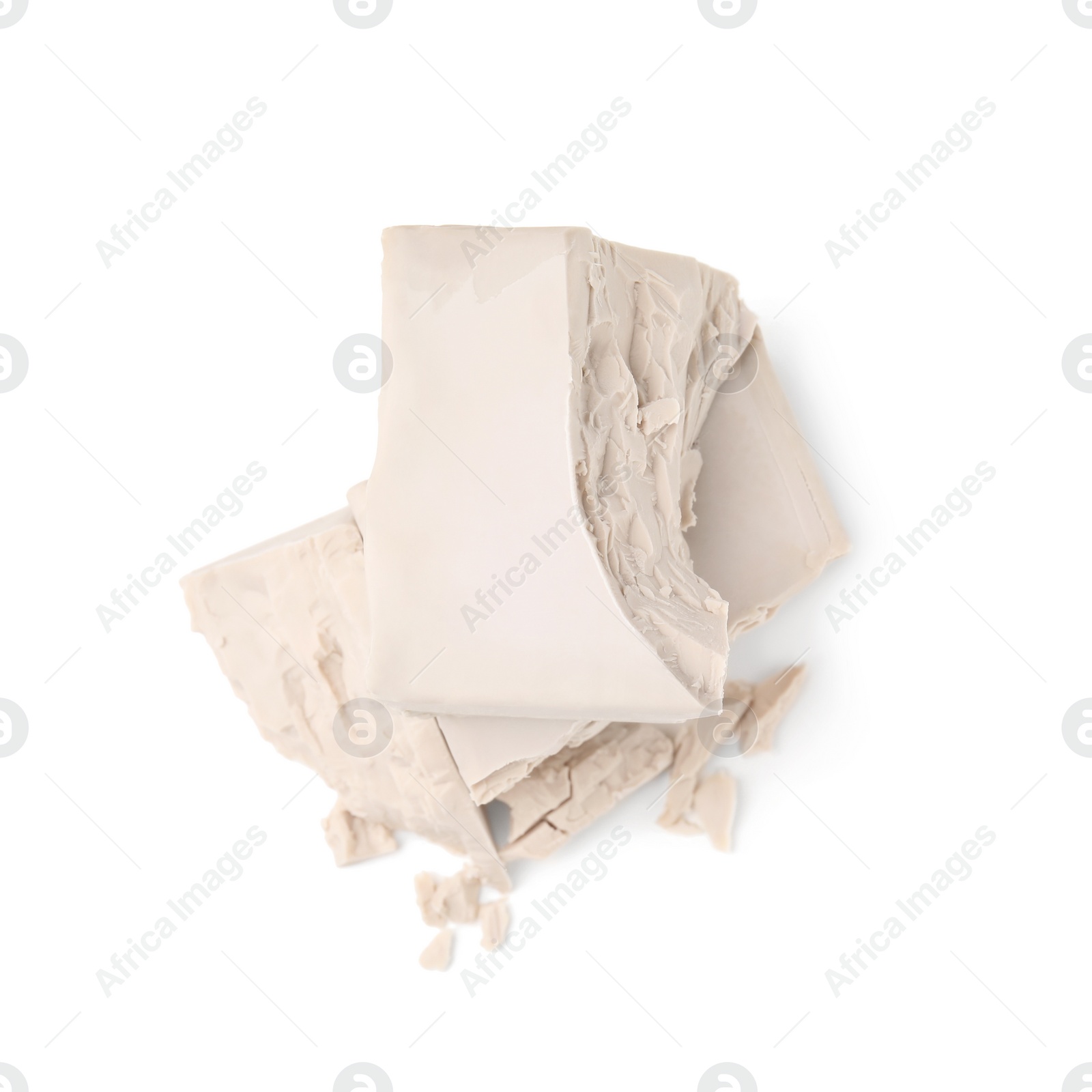 Photo of Blocks of compressed yeast on white background, top view