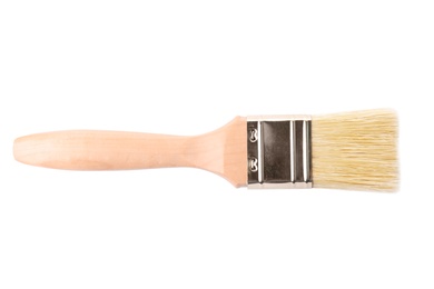 New paintbrush on white background, top view