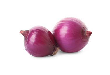 Photo of Fresh red onion bulbs isolated on white