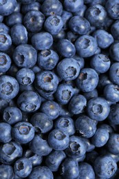 Tasty fresh blueberries as background, top view