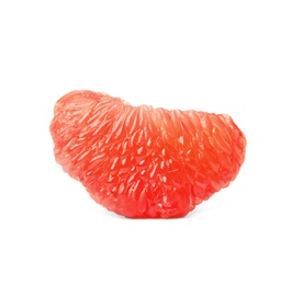 Photo of Slice of ripe juicy grapefruit on white background