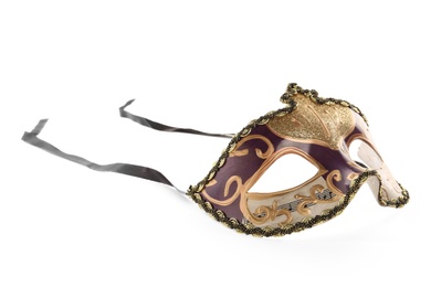Photo of Beautiful purple carnival mask isolated on white