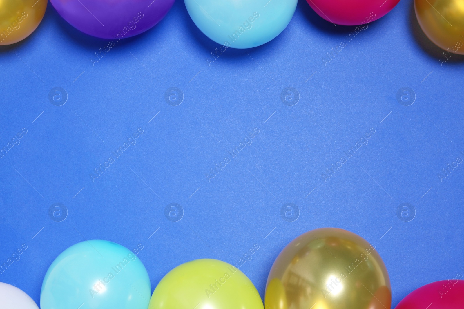 Photo of Flat lay composition with balloons and space for text on color background